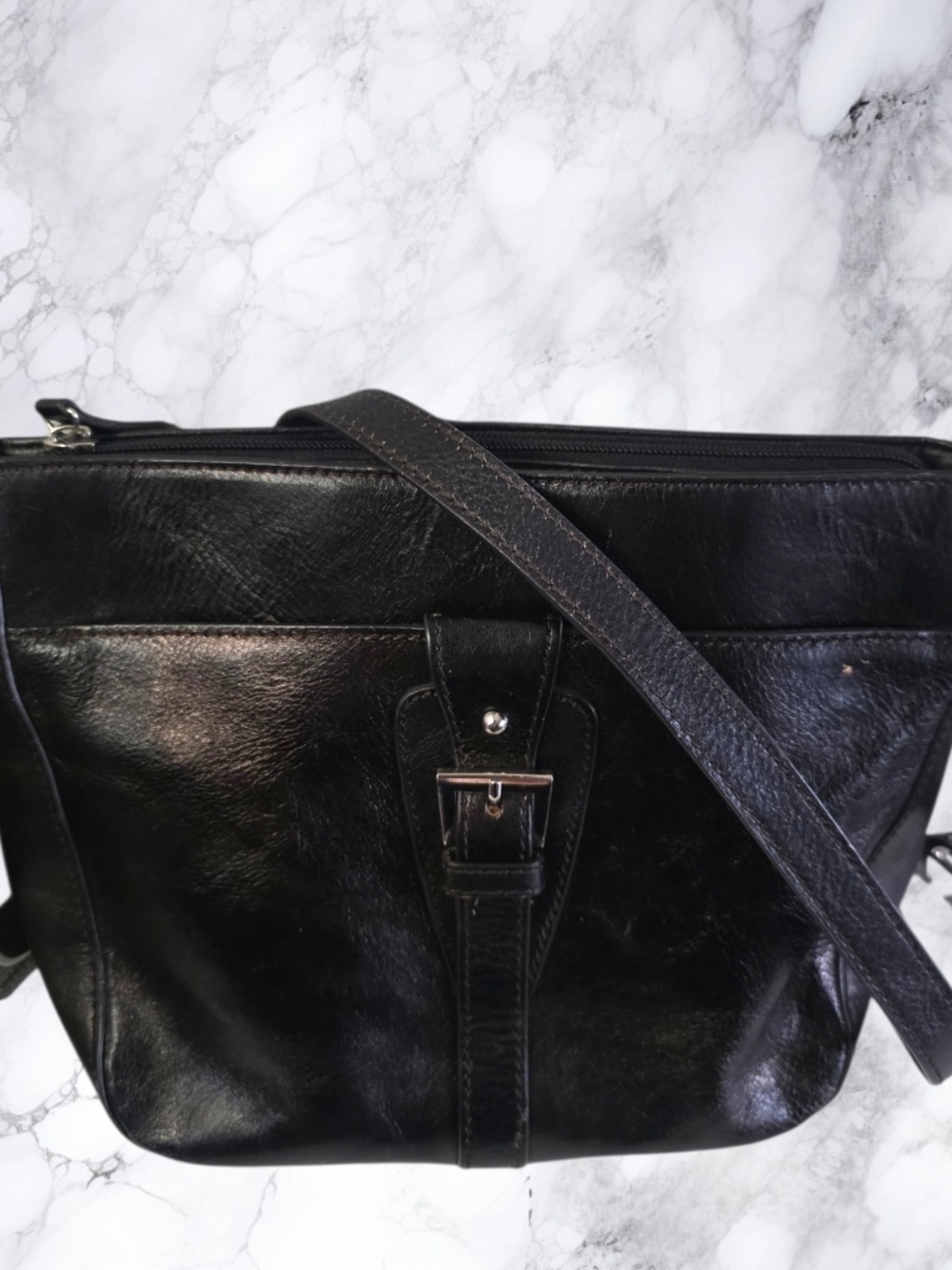 Etienne Aigner Black Leather Crossbody Bag with Buckle Strap